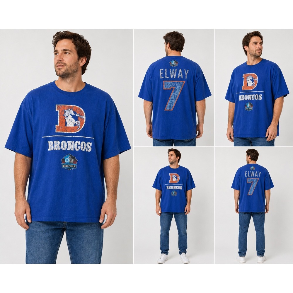 NFL Team Apparel Denver Broncos John Elway 7 Hall of Fame T Shirt Mens XL Blue